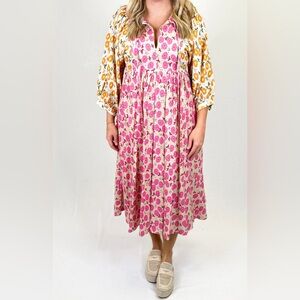 Pink Floral Midi Dress - Women's Casual Summer Dress